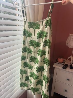 Free destination  Green Palm-Print Spaghetti Strap Mini Dress